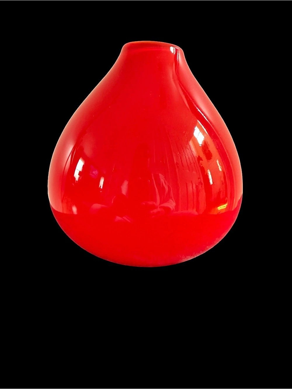 Crate & Barrel Hand Blown Glass Red w/ White Inside Lucy Bud Vase 6" Poland